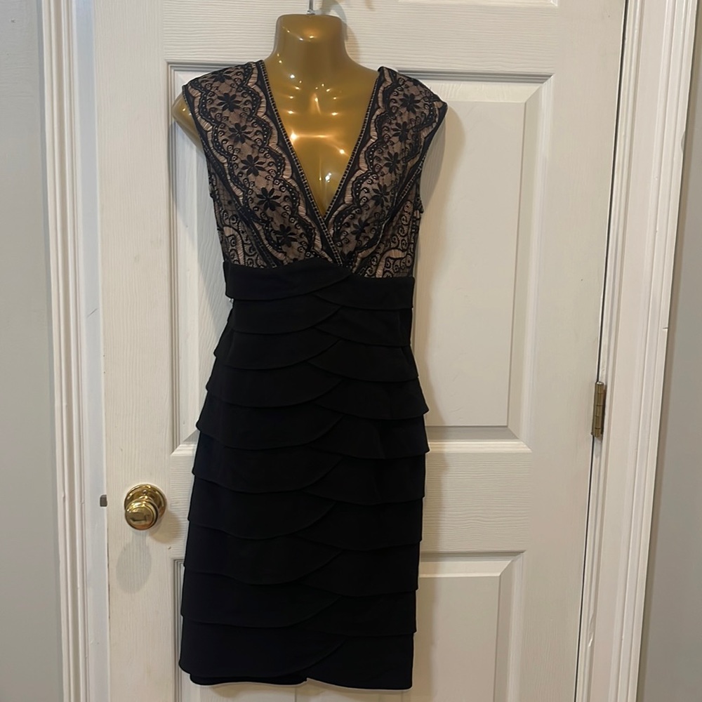 Jessica Howard Black Lace Bodice Tiered Midi Dress